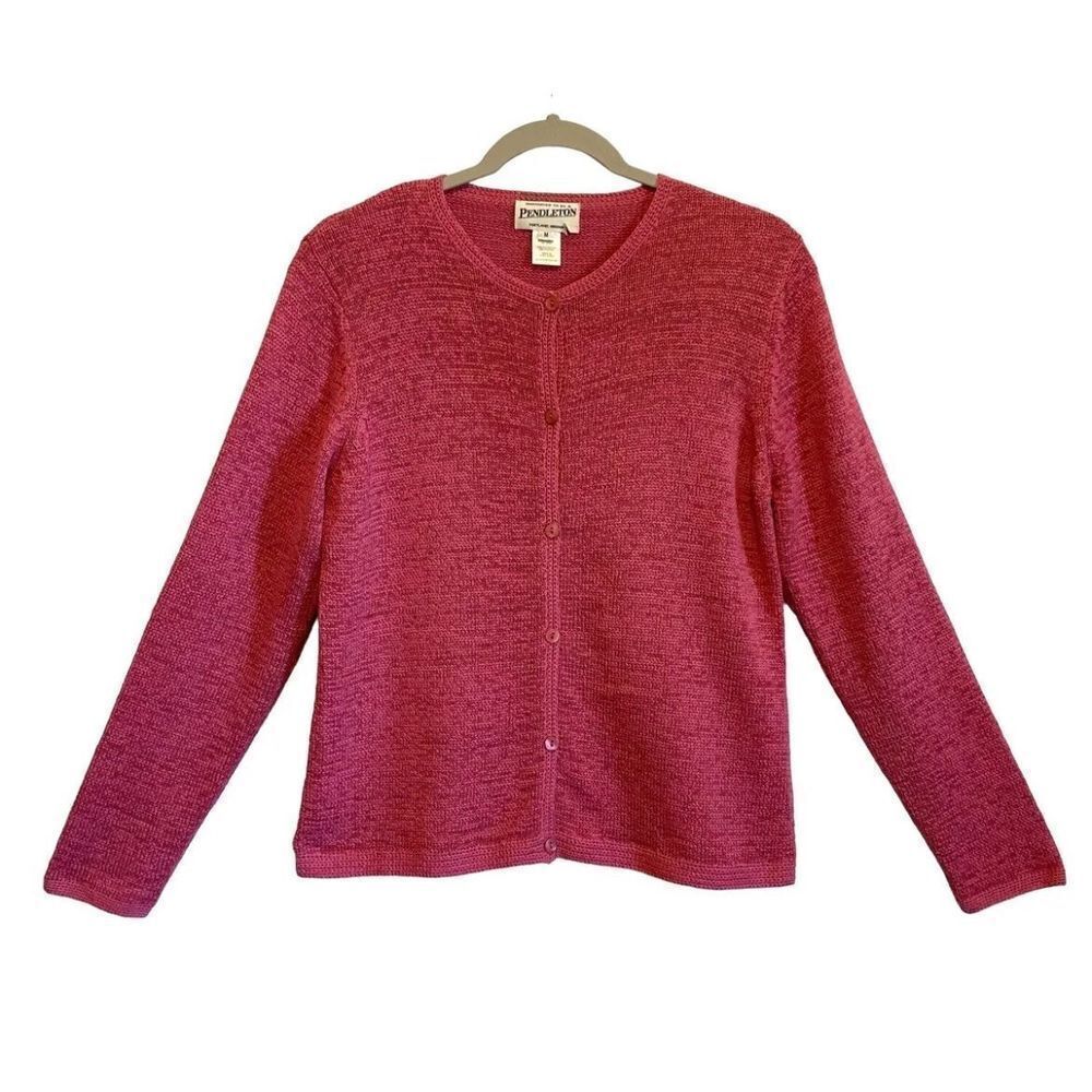 Vintage Pendleton Women M Cardigan burgundy, Crew Neck Cotton Blend Button Up Sw